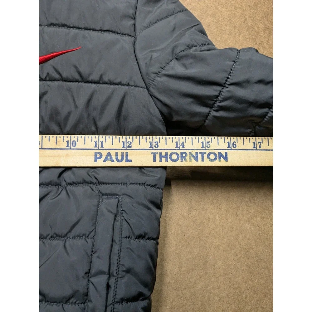 Nike Kids Puffer Jacket Black Red Hooded Full Zip Fleece Lined 4T 633731-023